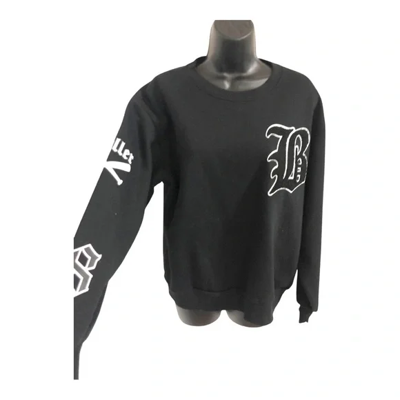 Black multi print varsity patchwork sweatshirt size medium brand new - Picture 8 of 10